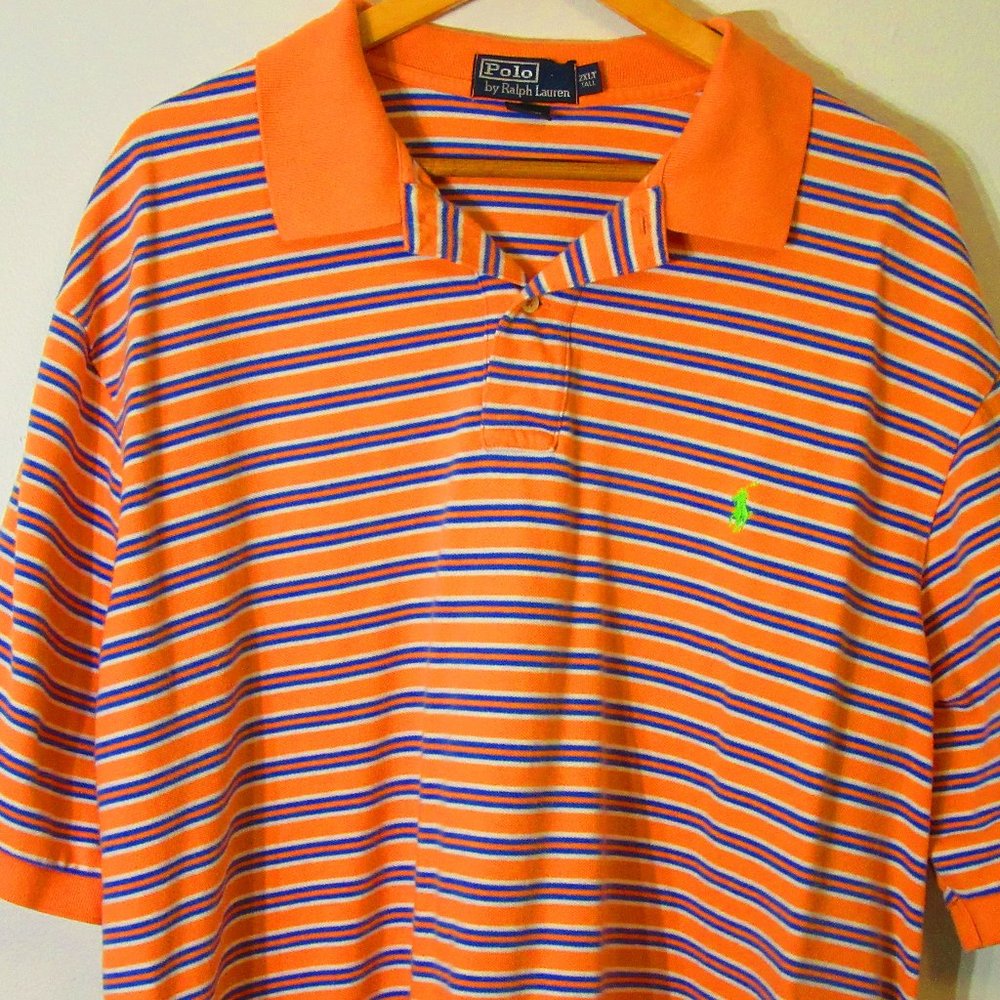 Polo by Ralph Lauren Men's 2XL Tall Orange Blue Striped Shirt